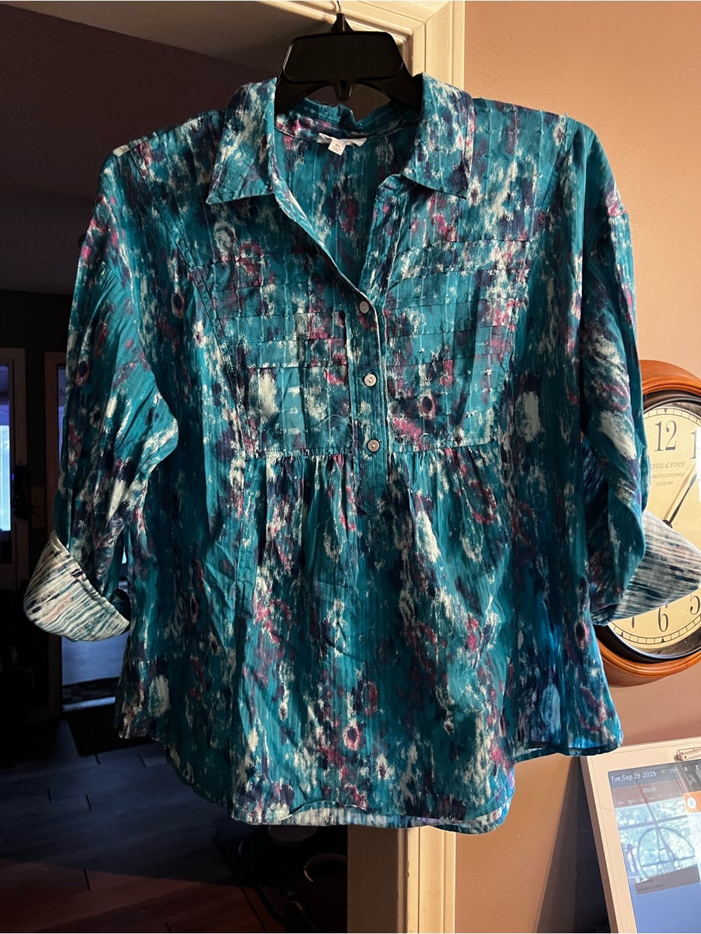 Westbound Teal Abstract Button-Front Tunic